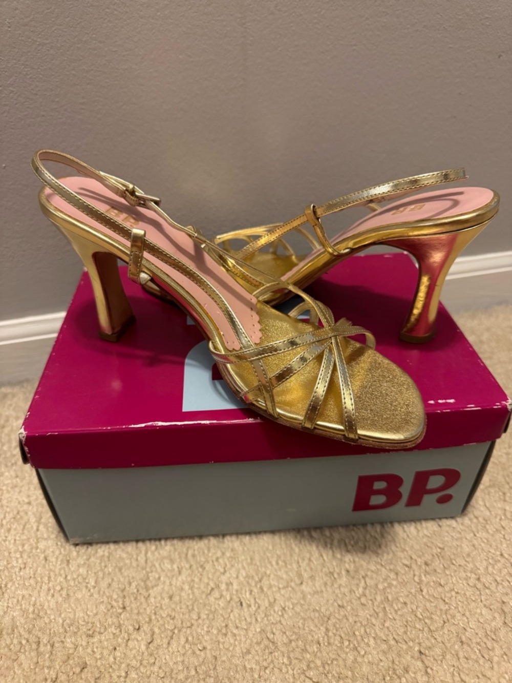 bp Metallic Gold Strappy Slingback Heels for Women
